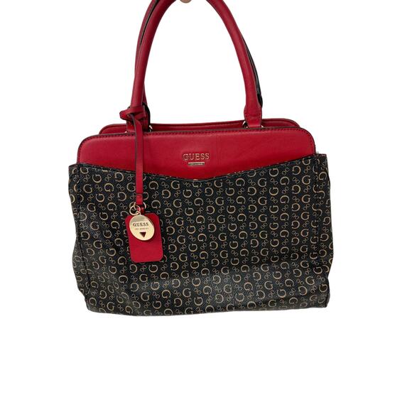 Guess GG Smooth Leather Satchel Doctors Bag Purse Red Brown - Picture 1 of 6